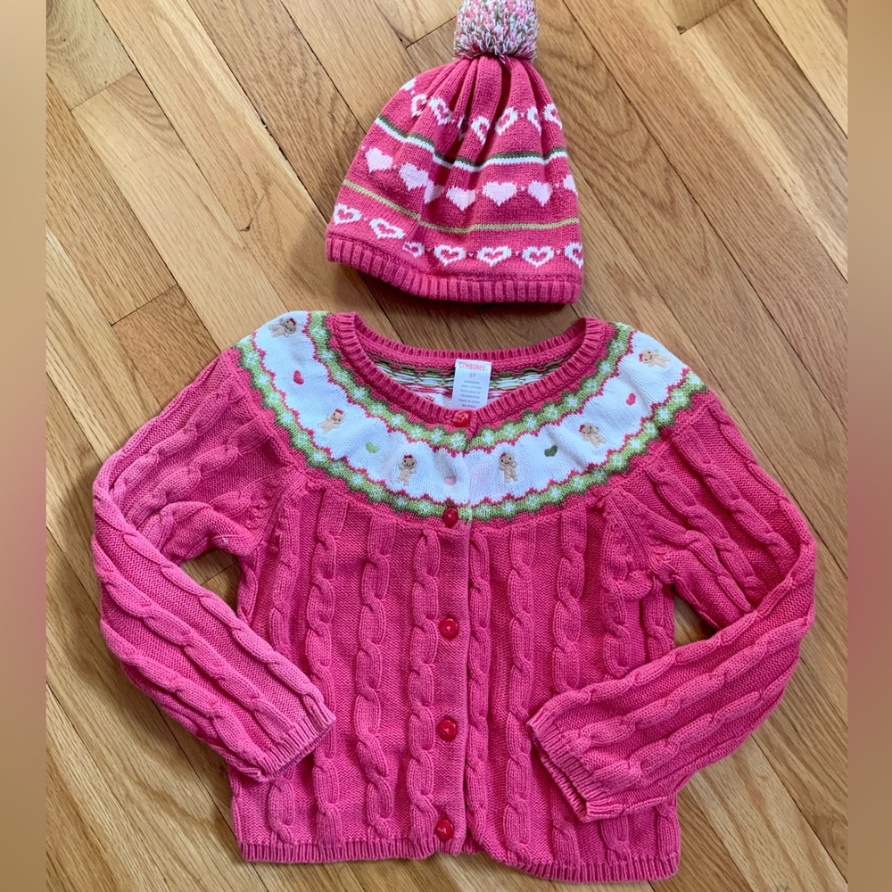 Gymboree Girls’ 5T Cable Knit Cardigan Sweater w/Gingerbread Girl Yoke